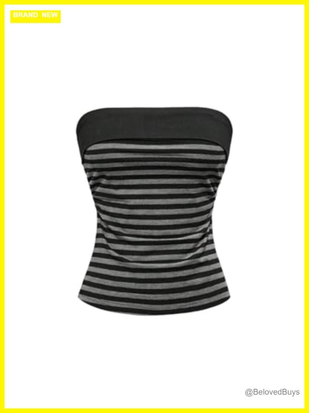 Striped Strapless Side Slit Crop Top Ruched Bandeau Tube Top